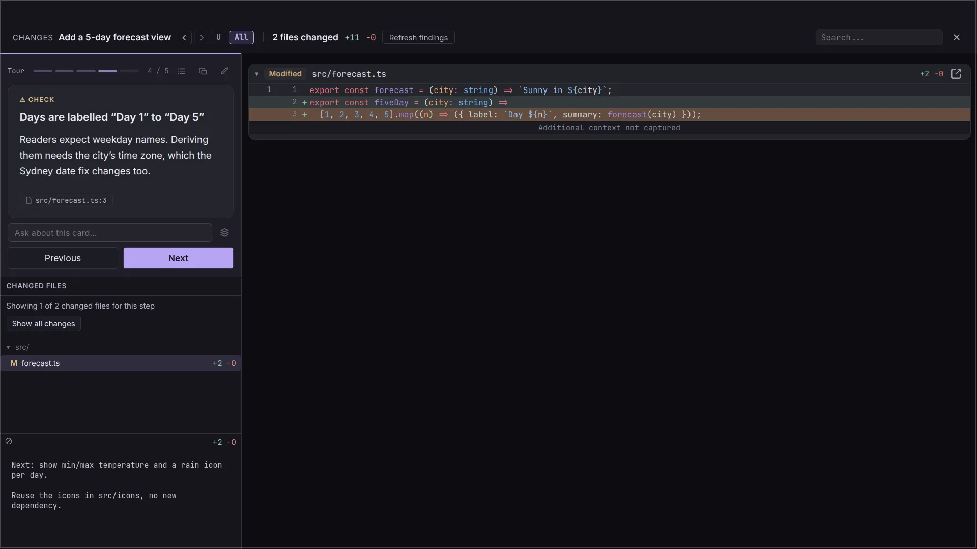 A change tour in Parallel Code: one stop of a guided walkthrough through a task's diff